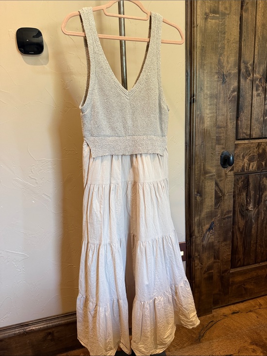 En Saison Dresses & Skirts - Neutral Knit Bodice Tiered Maxi Dress - Beige and Light Taupe